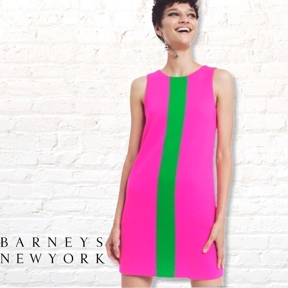 Lisa Perry Barney’s New York 100% Wool Sweater Shift Dress Size 0 Pink & Green